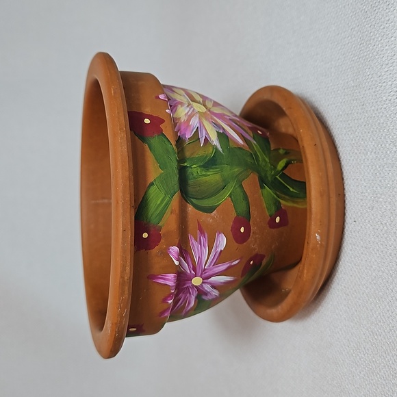 Charming Pennington clay hand painted planter pot and saucer Italy small - Picture 2 of 6